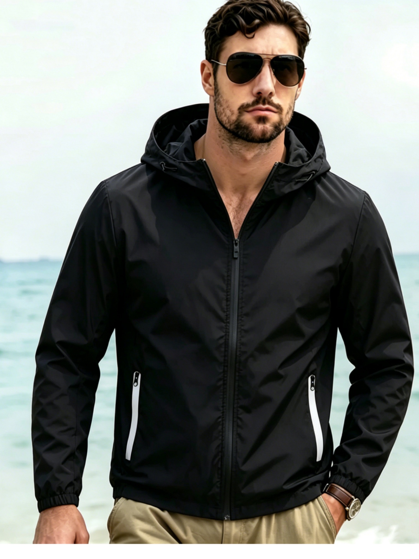 Windbreaker Men Zip - Jaqueta Corta-Vento Masculina com Capuz, Casaco
