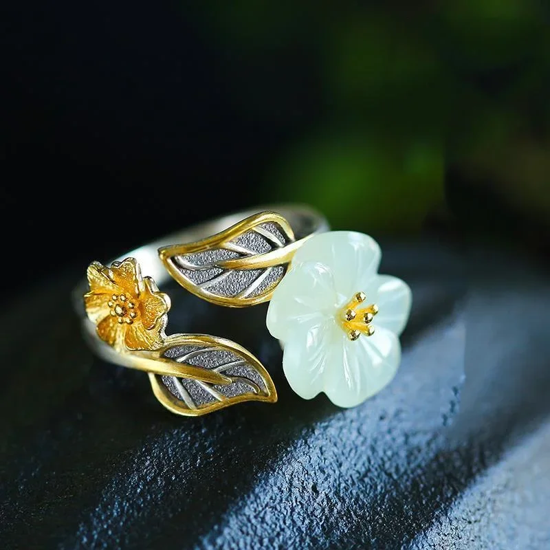 Men'S Fashion Rings - 925 prata branco hetian jade flor