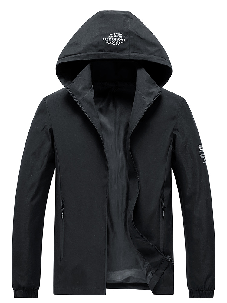 Windbreaker Men Zip - Jaqueta corta-vento masculina com capuz, preta,