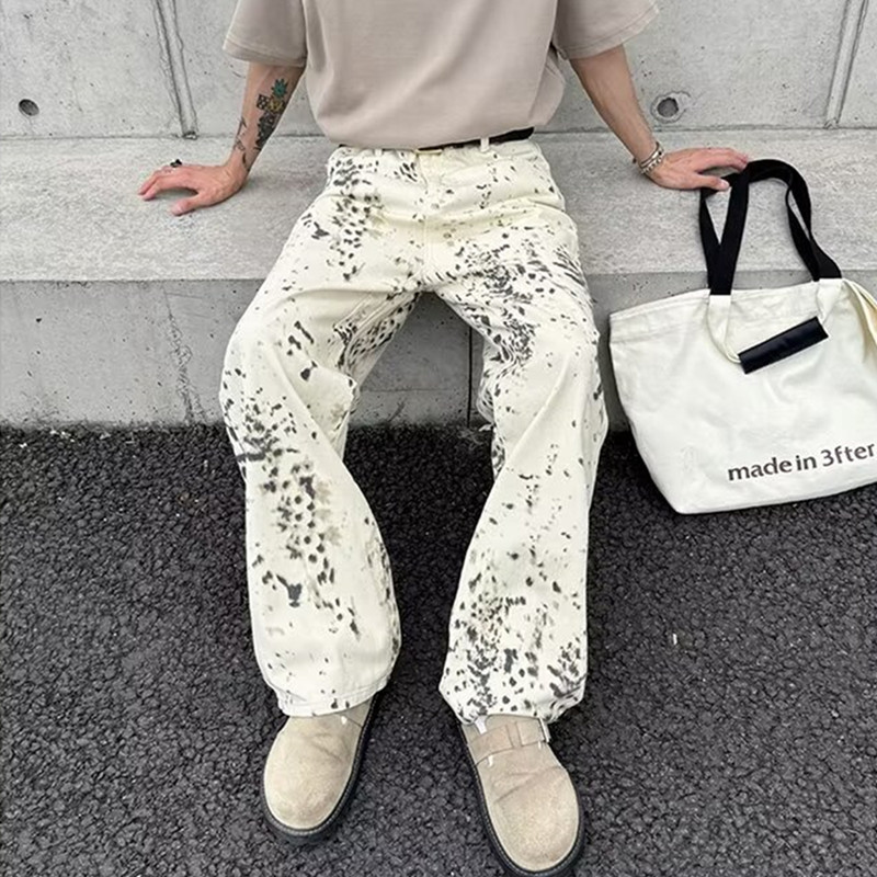 Mens Fashion In The 2000S - Jeans largos leopardo branco masculino, calças