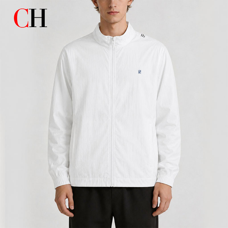 Windbreaker Men Zip - Jaqueta Masculina Branca com Zíper, Gola