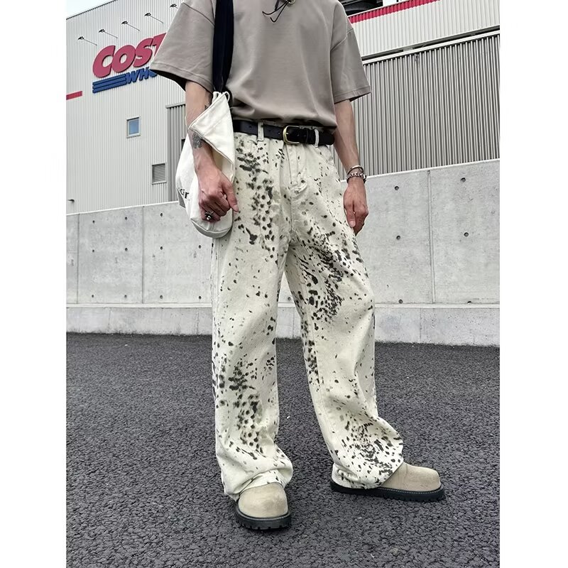 Jeans largos leopardo branco m - Mens Fashion In The 2000S avaliação e preço