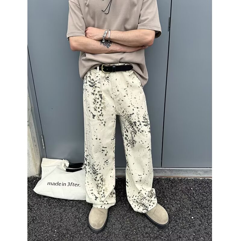 Jeans largos leopardo branco m - Mens Fashion In The 2000S avaliação e preço