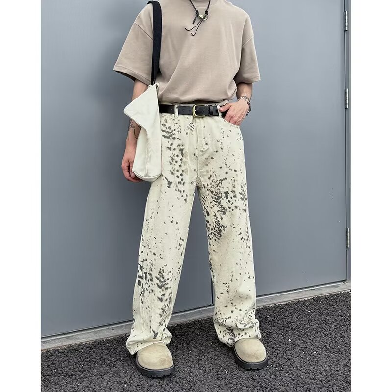 Jeans largos leopardo branco m - Mens Fashion In The 2000S avaliação e preço